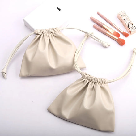 Hot Sale Green Pu Leather Swimwear Packing Waterproof Drawstring Bag Soild Luxury Leather Dust Cosmetic Pouch