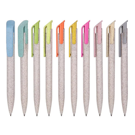 Eco-friendly 100pcs Custom Logo Ballpoint Pen New Model Silk Screen Printing 1.0mm Writing Width Wheat Straw Plastic Pen Gifts