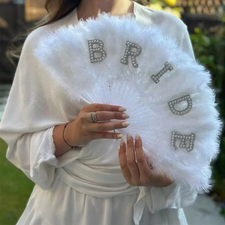 Bachelorette Hen Supplies Bride Pearl Fluffy Fan Bride Wedding Bridal Shower Photo Props Bridesmaid Proposal Gifts