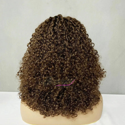 Swiss Lace 13 by 4 Full Frontal Wig Pixie Curl Color #4 14 Inches Bob Style Short Wig Supplier for Black Woman