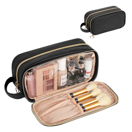 ReIaveI PU Black Small Makeup Bag Travel Makeup Bag Cosmetic and Makeup Brush Storage Integrated Advanced Small Bag