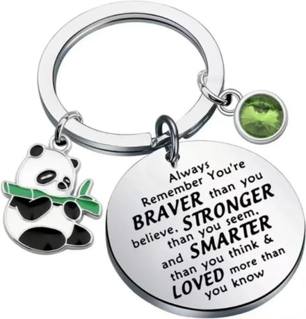 Inspirational Keychain Panda Lovers Gifts Always Remember You're BRAVER than you believe Key Rings Metal Animal Panda Key chains