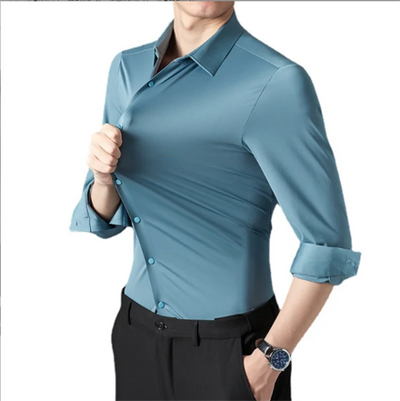 Custom Men's Seamless High-stretch Shirt Formal Office Dress Shirts for Men Casual Stand-up Collar Long Sleeve Shirt