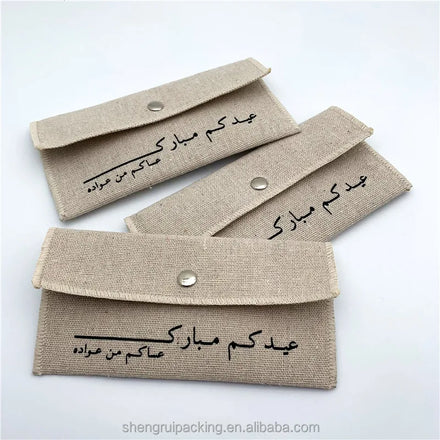 New Style Jute Linen Envelope Pouch With Button for Eyelash Tweezers and Makeup Brushes