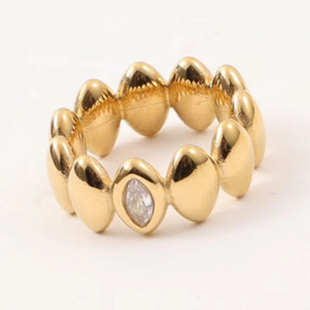 Punk Style Women Fashion Minimalist Dainty Jewelry 18k Gold Plated Stainless Steel Ovals Shape Splicing Cubic Zircon Ring