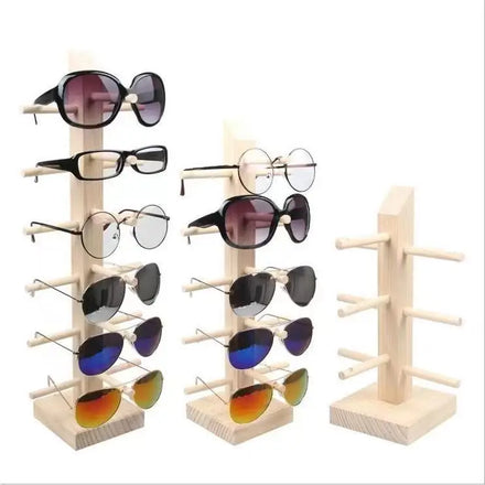 Custom 6-Pair Modern Pine Wood Sunglasses Display Rack with Easy Assembly Portable for Optical Shop Eyewear Displays