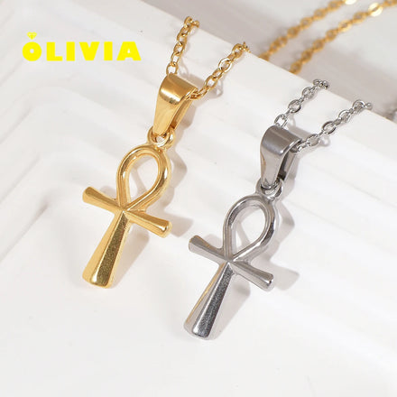 Hip Hop Classic Ankh Cross Necklace 316L Stainless Steel Christian Religious Jewelry Egyptian Crucifix Cross Pendant Necklace