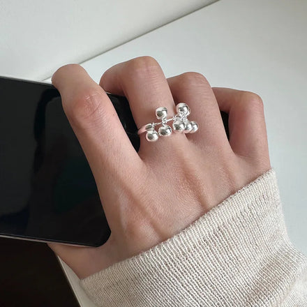 Handmade Grape String Ball Open Adjustable Rings 925 Sterling Silver Women Party Rings