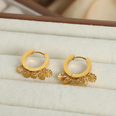 Minimalist Striped Texture Round Pendant Earrings Waterproof Jewelry Stainless Steel Gold Plated Earrings Boucles Doreilles