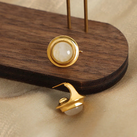 Fine Jewelry Hypoallergenic Nature Stone Earrings Hypoallergenic 18k Gold Plated Stainless Steel Chunky Stud Earrings Pendientes