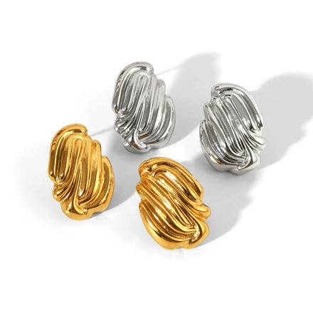 New Vintage Simple Minimal Geometric Stripes Earrings 18K Real Gold Plated Stud Stainless Steel Jewelry for Women Waterproof
