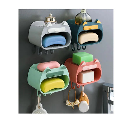 Wall Mounted Toilet Soap Storage Box Punch Free Cartoon Double Layer Soap Organizer Plastic Box Bathroom Accessories