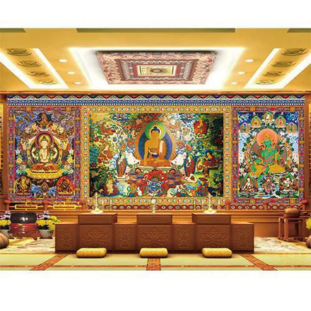 Waterproof Tibetan Wallpaper for Hotels Custom Wall Cloth Thangka Mural European Sakyamuni Buddha Tathagata Hall Background Wall