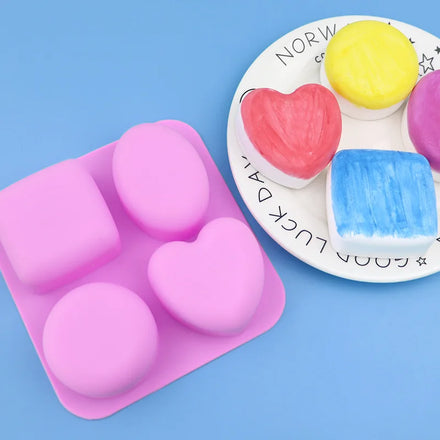 4 Cavity Round Oval Square Heart Shape Silicone Cake Mold DIY Handmade Candle Molds Silicone Soap Molds for Soap Making