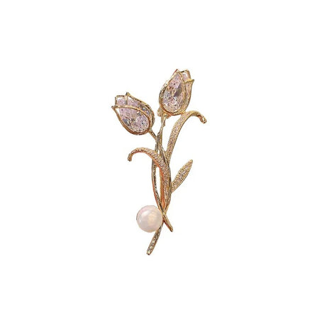 Elegant Sparkly Tulip Brooch Alloy Zircon Rhinestone Corsage Pins Wedding Party Fashion Jewelry Accessories Perfect Gift