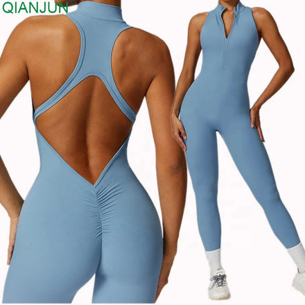 2024 New High Quality Sexy Sport One Piece Jumpsuit Gym Fitness Women's Bodysuits With Zipper