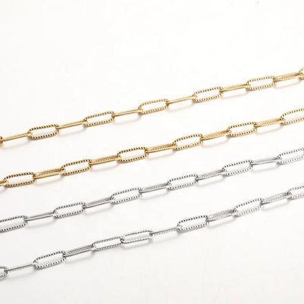 Tarnish Free Oval Stainless Steel Metal Textured Paper Clip Link Chain for Chain Jewelry Set Making
