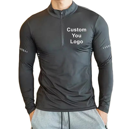 Factory Quick Dry Gym Clothing 1/4 Quarter Zip Fitness Tshirts for Men Golf Sportswear Long Sleeve Men's T Shirt