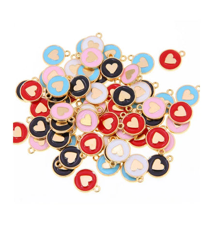 Colorful Enamel Metal Love Heart Charm Double Side Love Charm for DIY Jewelry Bracelet Necklace Making