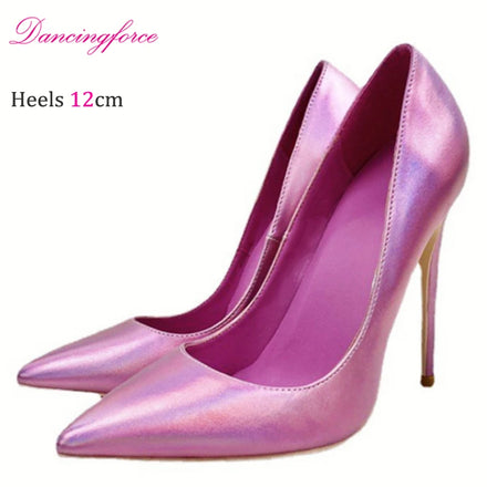 12cm Pink Metal PU Thin Heels Women's Bridal Shoes Slip-On Pointy Toe Comfort Plaid Winter Summer Autumn Cushioning Fashion