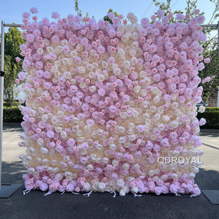 Pink White Rose Wedding Flower Wall Artificial Flower Background Ombre Wall 3d Wedding Silk Flower Wall Backdrop