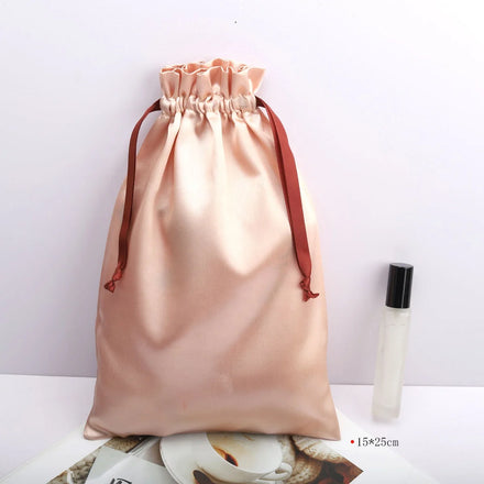 Wholesale Promotion Customizable Rose Gold Silk Satin Drawstring Bag Hair Bundle Packing Luxury Soft Gift Underwear Hair