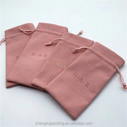 Emboss Logo Small Microfiber Drawstring Pouch for Cosmetics Jewelry Packaging Suede Microfiber Bag