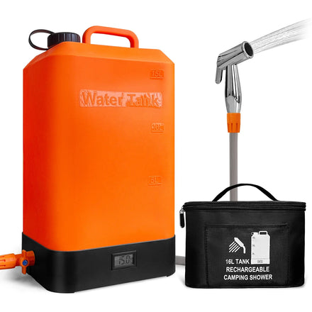 Portable Outdoor Shower 4.5 Gallon Silicone Water Tank Battery Powered and with Temperature Display Solar Heating Easy to Carry