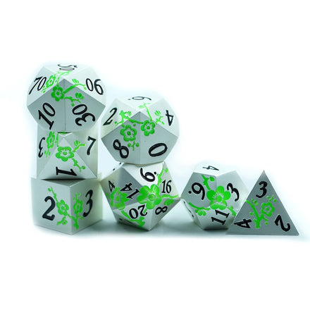 Custom Flower Green Paint Glow in the Dark 7-Piece Full Set Zinc Alloy Metal Dice for Board Game DND RPG