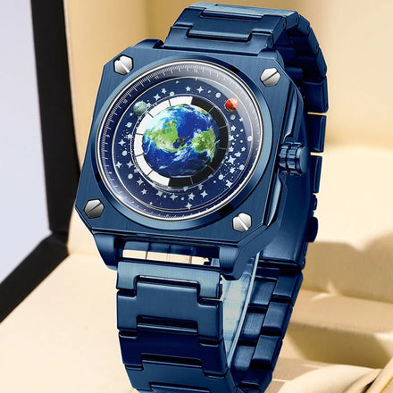 BINBOND S700 Earth Watch Men's Stainless Steel Strap Student Wristwatch Blue Planet Personalized Creative Quartz Watches
