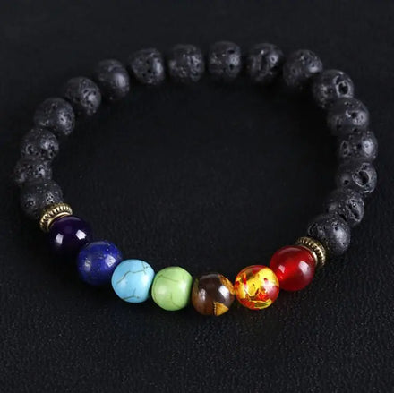 JTBR1001 Colorful Beaded Yoga Volcanic Healing Energy Lava Stone 7 Chakra Diffuser Bracelet Natural Stone Beaded Bracelets