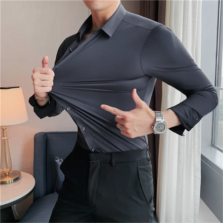 Men's Thin Long-sleeved Summer White Shirt Fashion Casual Men's Ice Silk Black Shirt