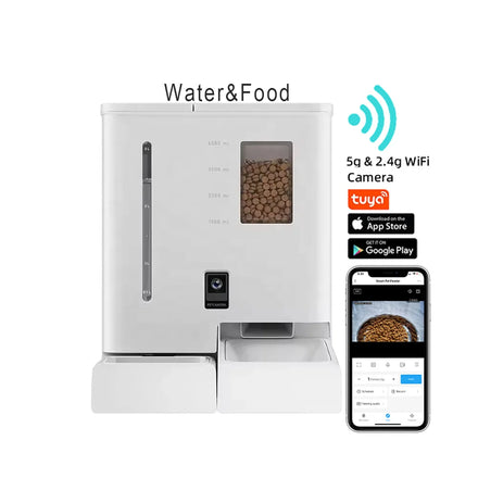 2026 New  Muti-function Auto Dog cat Bowl Feeder Smart Pet Food Feeder& Water Fountain 2 in 1 Pet Feeder and Waterer with Camera