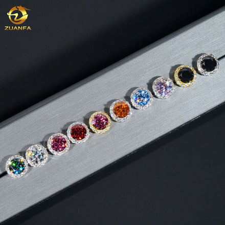Zuanfa Pass Diamond Tester Hiphop Jewelry GRA Certificate 925 Silver Colored VVS Moissanite Fine Jewel Halo Diamond Stud Earring