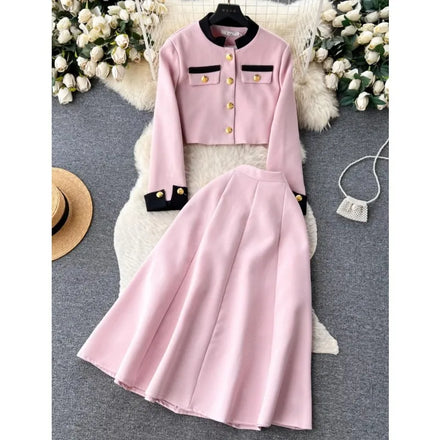 Boutique Wholesale 2026 Spring New High-end Round Neck Suit Jacket High Waisted Slimming Skirt Women's Set