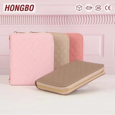 Best Seller 6-Gold Ring Portable Quilted Leather A7 Zippy Budget Binder Wallet Fly Leaf Register Folder Pattern Zip Bags