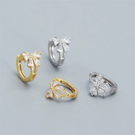SP Fashion Luxury S925 Silver Zircon Stone Sterling Silver Butterfly Hoop Earrings