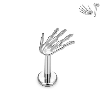 G23 Titanium 16G Skeleton Hand Top Internal Thread Labret Piercing Threadless Ear Stud Tragus Helix Women Body Piercing Jewelry