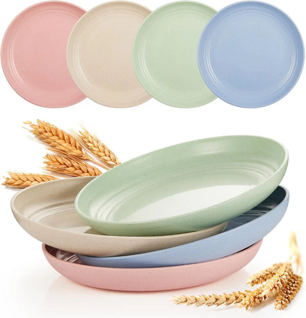 Eco Friendly Reusable Lightweight Dinnerware Set Unbreakable Kitchen Wheat Straw Deep Dinner Plates for Serving