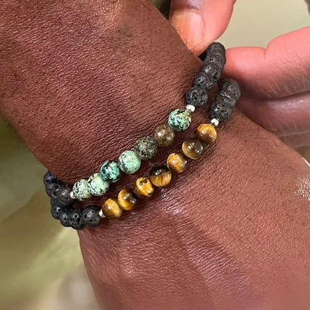 Hot 8mm Lava Stone Double Layer Men's Essential Oil Bracelet Set Personality Tiger Eye Stone Yoga Men Bracelet