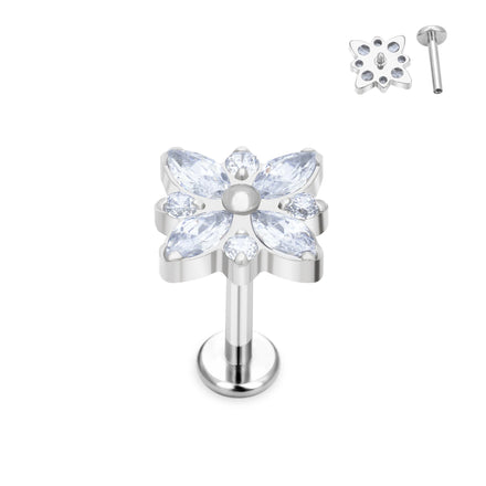 ASTM F136 Titanium Internal Threaded &Push in Studs With CZ Leaf Labret Lip Piercing Body Women Jewelry