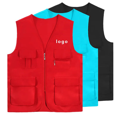 Factory Cheap Price Multi-pockets Men's Vest Outdoor Volunteer Worker Waistcoat With Custom Logo
