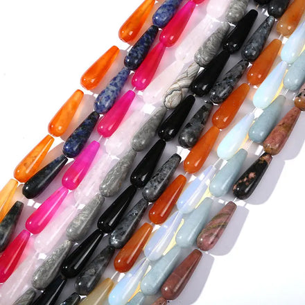 Hui Rui High Quality Natural Smooth Stone 10*30mm SmoothWater Drop Shape Bead Gemstone Jewelry