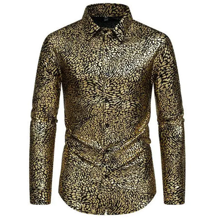 Spring Autumn New Leopard Pattern Shirt Hot Stamped Stage Banquet Fashion Men's Long Sleeved Shirts