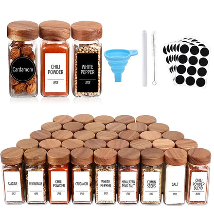 Spice Jars Customizable Labels 80ml Clear Glass Eco-Friendly Bamboo Screw Cap Dishwasher Safe Stocked Spice Pepper Shakers