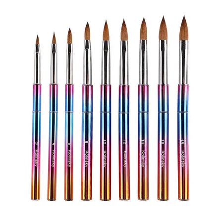 Zhizhuang Professional Colorful Pinceles Kolinski Nails Metal Handle Portable Size 10 Nails Art Crimped Pure Acrylic Nail Brush