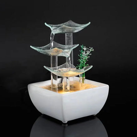 2024 Luxury Home Interior Decor Ceramic and Glass Tabletop Water Fountain Indoor Relaxation Water Fountains with LED Light