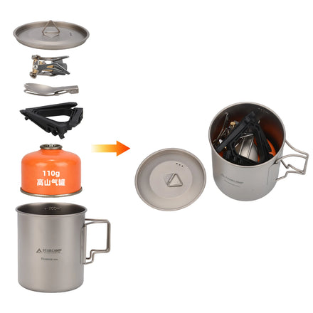 STARCAMP 750ml Outdoor Camping Titanium Cup Survival Titanium Mug Kit Kitchen Set Hiking Cooking Set
