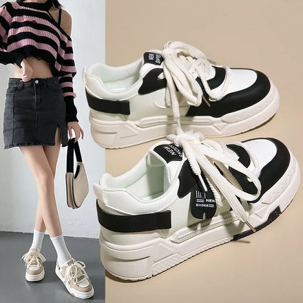 2024 Newest Thick Sole Little White Shoes Fashion Breathable Mesh Casual Shoes Trendy Lace up Women Board Shoes