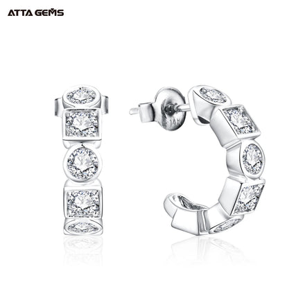 ATTA Hoops Earrings Round Shape 3.5mm D Color VVS Moissanite 925 Sterling Silver Charm Earrings Hoops Gift for Women